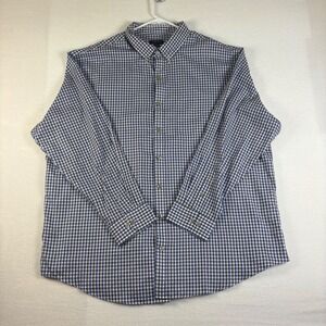 Van Heusen Mens 2XL Blue Black Gingham Long Sleeve Button Down Shirt 19-19.5